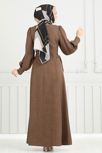 moda selvim الفستان بني فاتح 5962BSK463 - Thumbnail