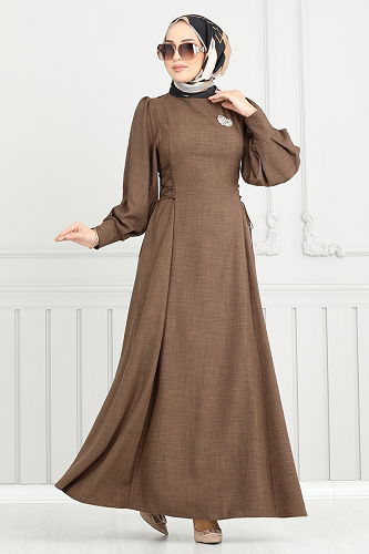 moda selvim الفستان بني فاتح 5962BSK463 - Thumbnail