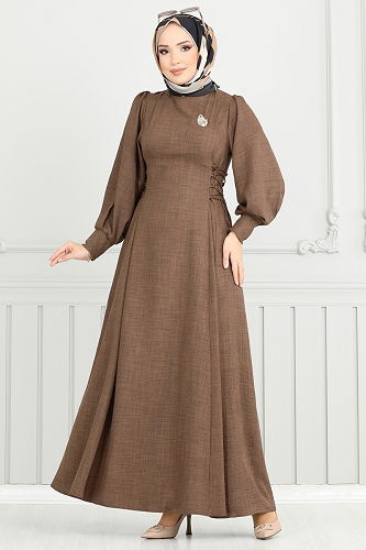 moda selvim الفستان بني فاتح 5962BSK463 - Thumbnail