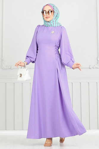 moda selvim Dress 5962BSK463 Lilac - Thumbnail