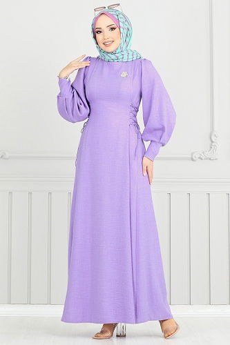 moda selvim Dress 5962BSK463 Lilac - Thumbnail