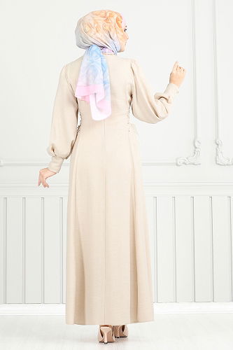 moda selvim Dress 5962BSK463 Stone - Thumbnail