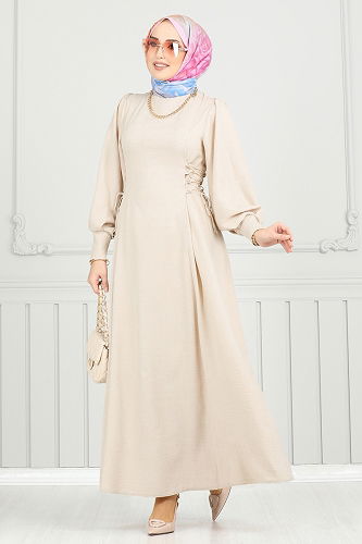 moda selvim Dress 5962BSK463 Stone - Thumbnail