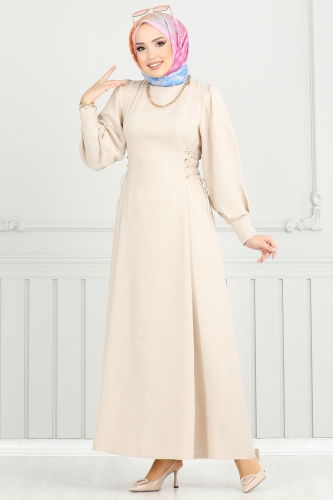 moda selvim الفستان بيج 5962BSK463 - Thumbnail