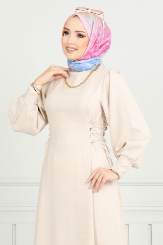 moda selvim الفستان بيج 5962BSK463 - Thumbnail