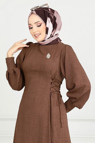 moda selvim Dress 5962BSK463 Tan - Thumbnail