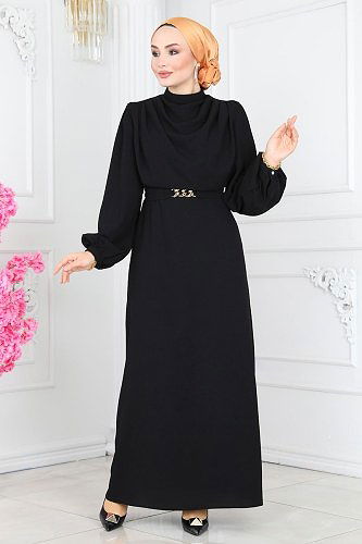 moda selvim Dress 5985BSK463 Black - Thumbnail