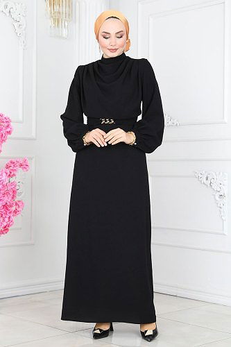 moda selvim Dress 5985BSK463 Black - Thumbnail