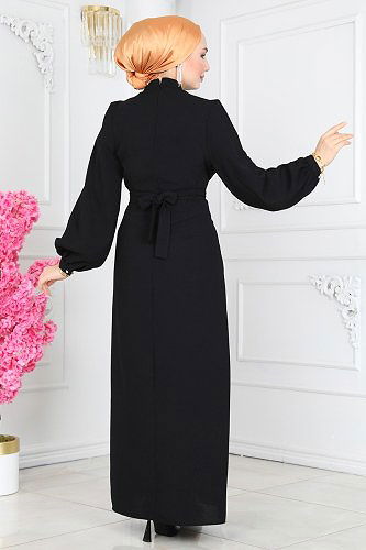 moda selvim 5985BSK463 اسود فستان - Thumbnail