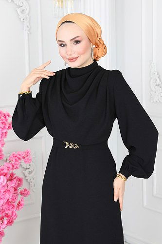 moda selvim 5985BSK463 اسود فستان - Thumbnail