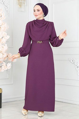 moda selvim Dress 5985BSK463 Damson - Thumbnail