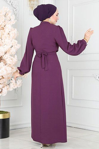 moda selvim Dress 5985BSK463 Damson - Thumbnail