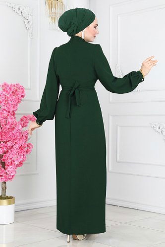 moda selvim 5985BSK463 الزيتي فستان - Thumbnail