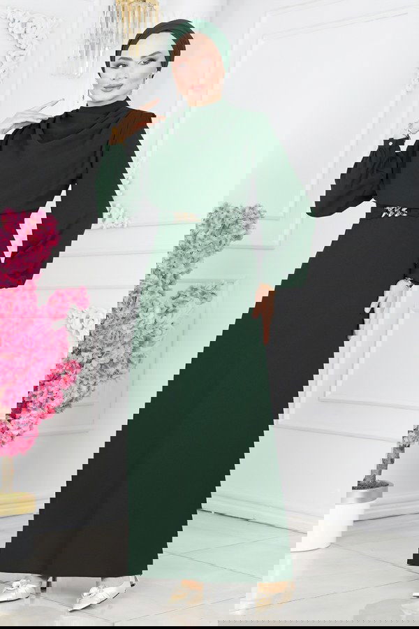 Modaselvim خصم صافٍ20%+20% في سلة التسوق 5985BSK463 الزيتي فستان