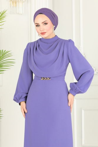 moda selvim Dress 5985BSK463 Lilac - Thumbnail