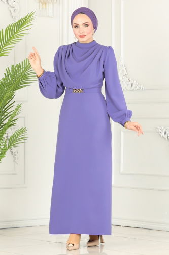 moda selvim Dress 5985BSK463 Lilac - Thumbnail