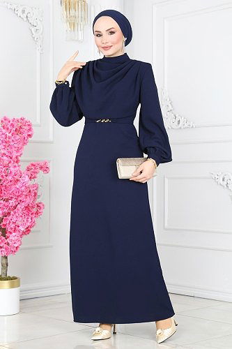 moda selvim 5985BSK463 كحلي فستان - Thumbnail