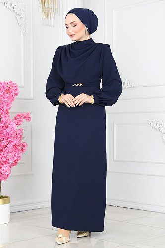 moda selvim 5985BSK463 كحلي فستان - Thumbnail