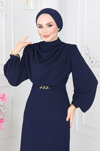 moda selvim 5985BSK463 كحلي فستان - Thumbnail