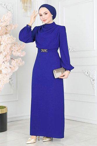 moda selvim Dress 5985BSK463 Saxon Blue - Thumbnail