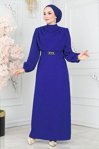 moda selvim Dress 5985BSK463 Saxon Blue - Thumbnail