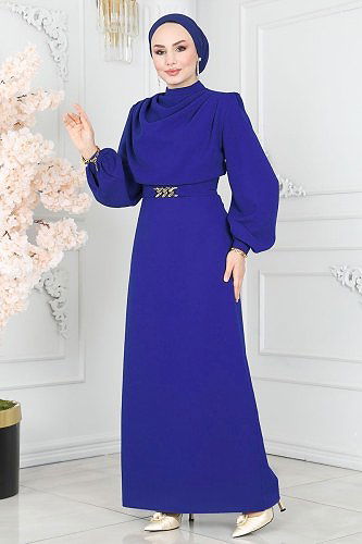 moda selvim Dress 5985BSK463 Saxon Blue - Thumbnail