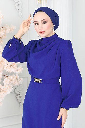 moda selvim Dress 5985BSK463 Saxon Blue - Thumbnail