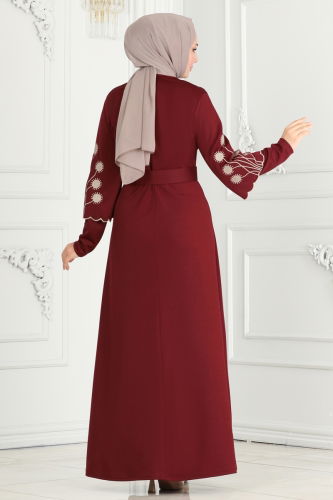 moda selvim Dress 6000UKB139 Burgundy - Thumbnail