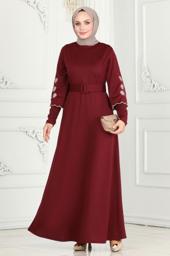 moda selvim DRESS 6000UKB139 Burgundy - Thumbnail