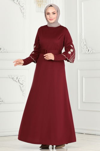 moda selvim DRESS 6000UKB139 Burgundy - Thumbnail