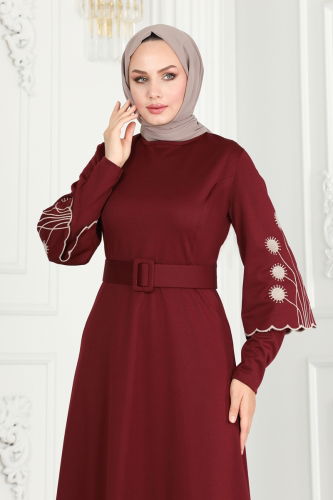 moda selvim DRESS 6000UKB139 Burgundy - Thumbnail