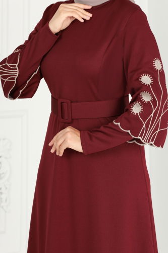 moda selvim DRESS 6000UKB139 Burgundy - Thumbnail