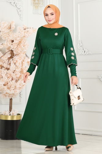 moda selvim Dress 6000UKB139 Emerald - Thumbnail