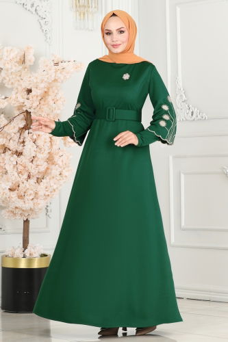 moda selvim Dress 6000UKB139 Emerald - Thumbnail