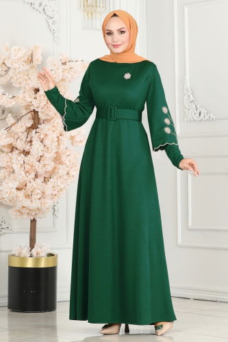 moda selvim Dress 6000UKB139 Emerald - Thumbnail