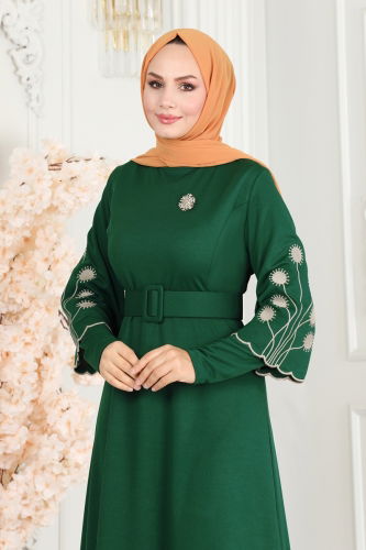 moda selvim Dress 6000UKB139 Emerald - Thumbnail