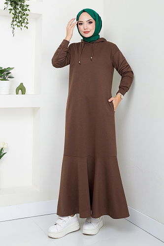 moda selvim الفستان بني 6001ZNK903-M - Thumbnail