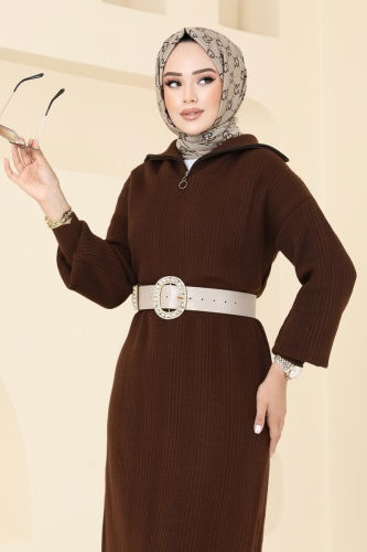 moda selvim Dress 6009KLN570 Brown - Thumbnail