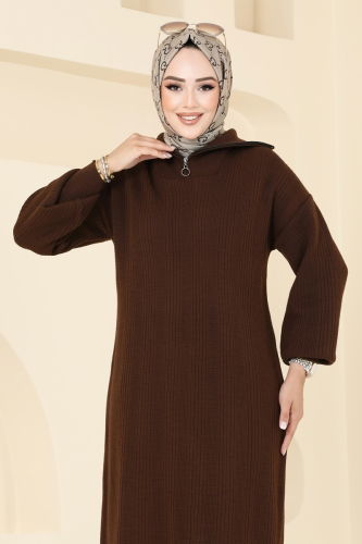 moda selvim Dress 6009KLN570 Brown - Thumbnail