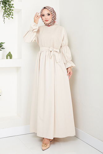 moda selvim Dress 6021HBS932-M Stone - Thumbnail