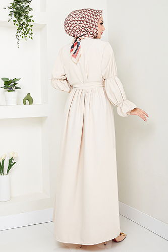 moda selvim الفستان بيج 6021HBS932-M - Thumbnail