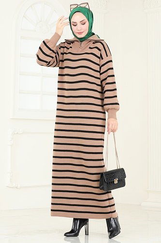 moda selvim Dress 6025KLN570 Latte - Thumbnail