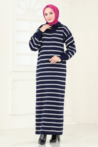 moda selvim Dress 6025KLN570 Navy Blue - Thumbnail