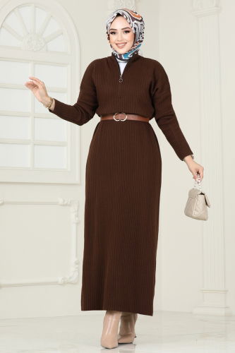 moda selvim Dress 6027KLN570 Brown - Thumbnail