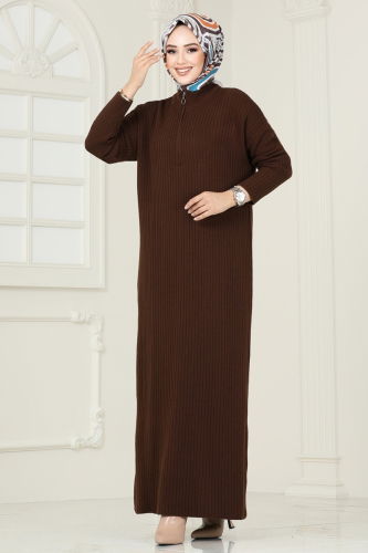 moda selvim Dress 6027KLN570 Brown - Thumbnail