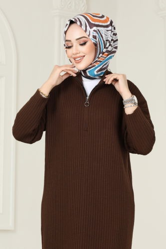 moda selvim Dress 6027KLN570 Brown - Thumbnail