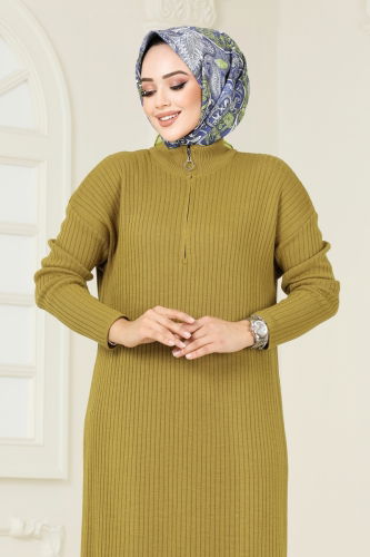 moda selvim Dress 6027KLN570 Oil Green - Thumbnail