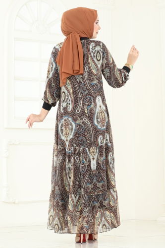 moda selvim Dress 6071UZ662 Brown - Thumbnail