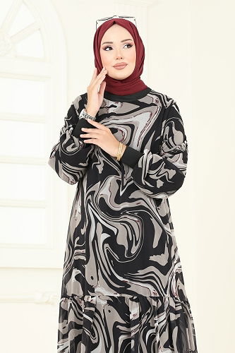 moda selvim الفستان باترن2 فيجن آند بلاك 6071UZ662 - Thumbnail