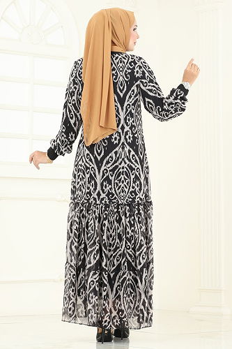 moda selvim Dress 6071UZ662 Pattern3 Vision&Black - Thumbnail